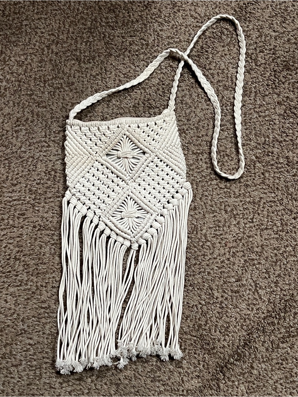 Handmade Macramé Fringe Crossbody Bag - Cream
